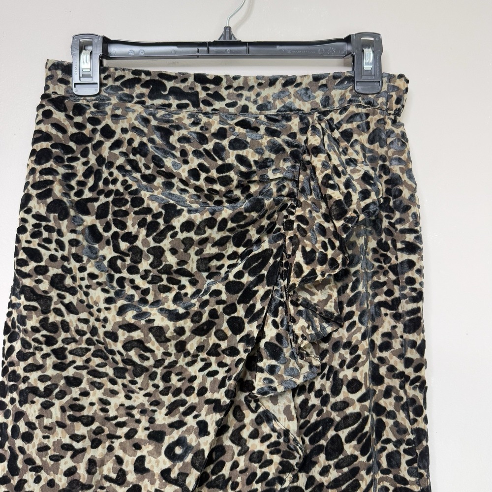 Rachel Zoe Women's Sz S Leopard Burnout Velvet Faux Wrap Ruffle Midi Skirt Black - Picture 7 of 16